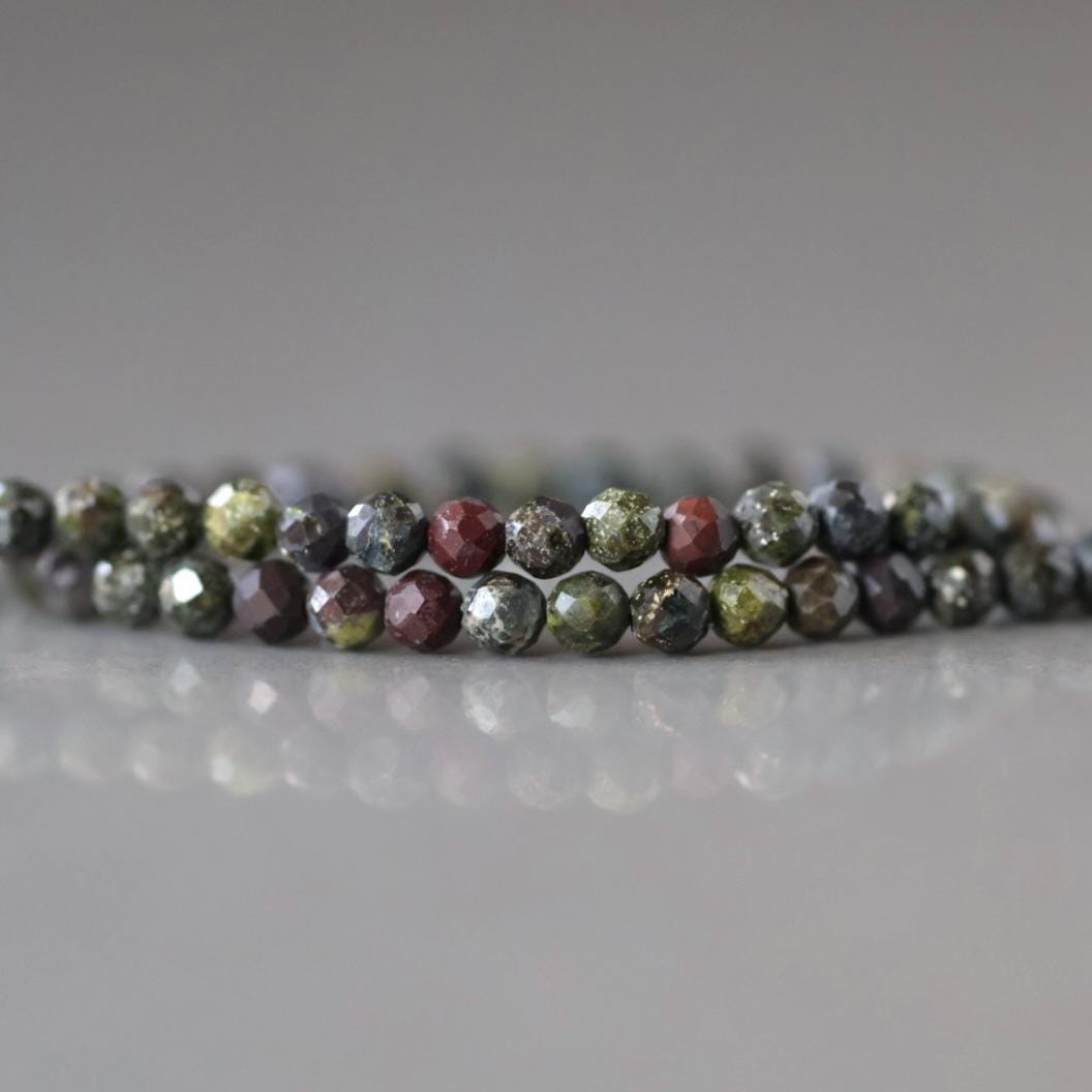 2.5mm Dragon Blood Jasper Beads – Tiny Faceted Round Natural Gemstone 15" Strand