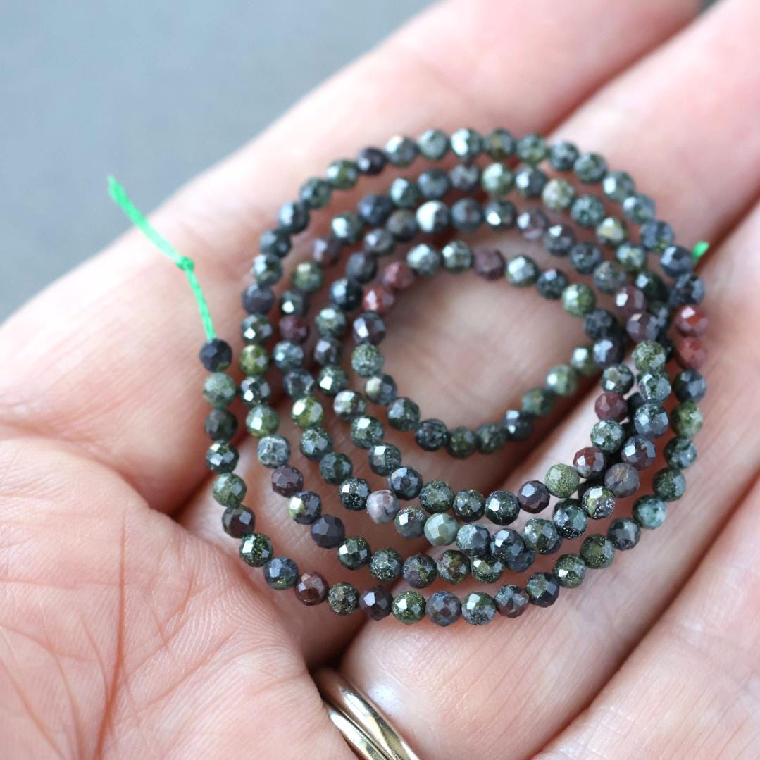 2.5mm Dragon Blood Jasper Beads – Tiny Faceted Round Natural Gemstone 15" Strand