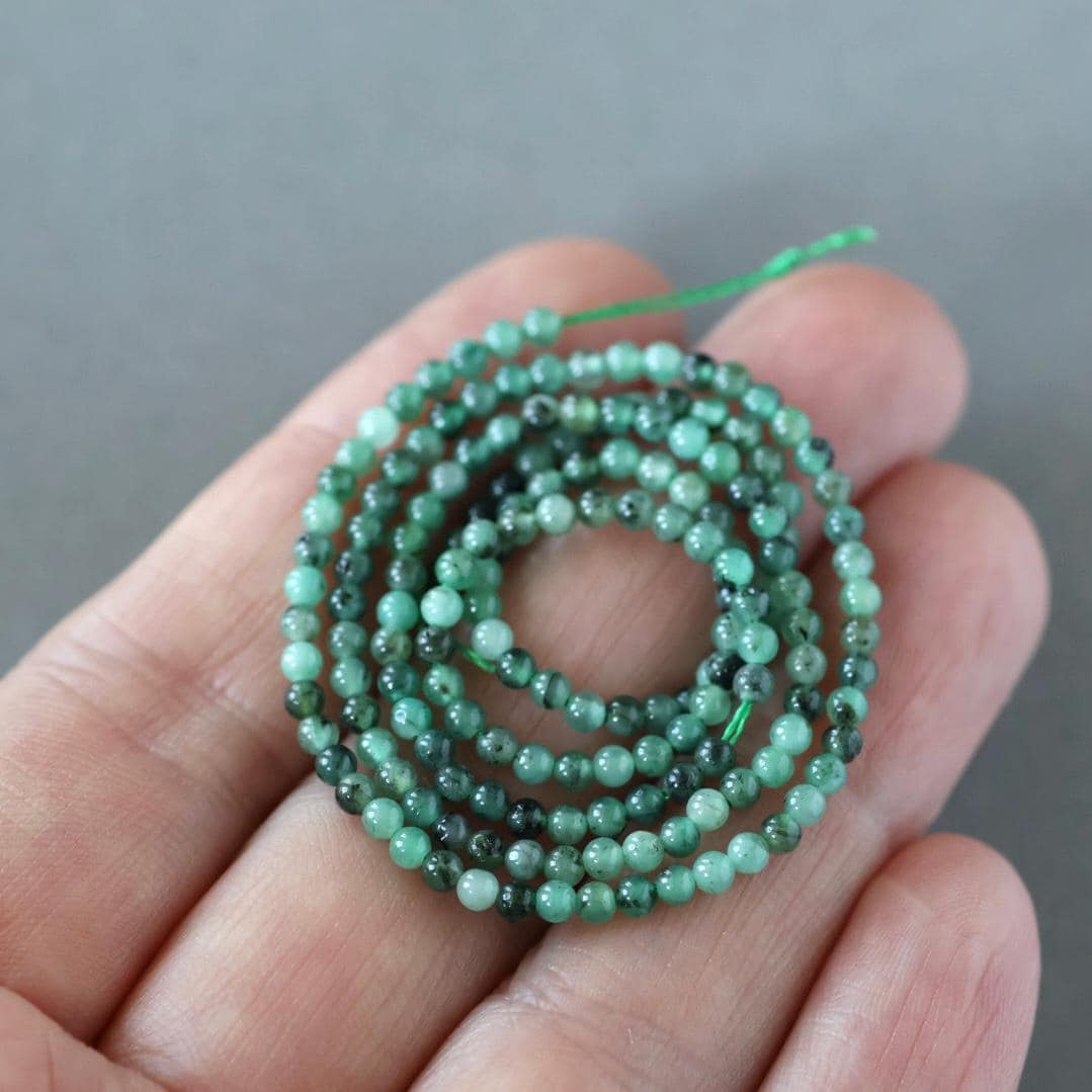 2.5mm Emerald Beads – Tiny Smooth Round Natural Gemstone 15" Strand