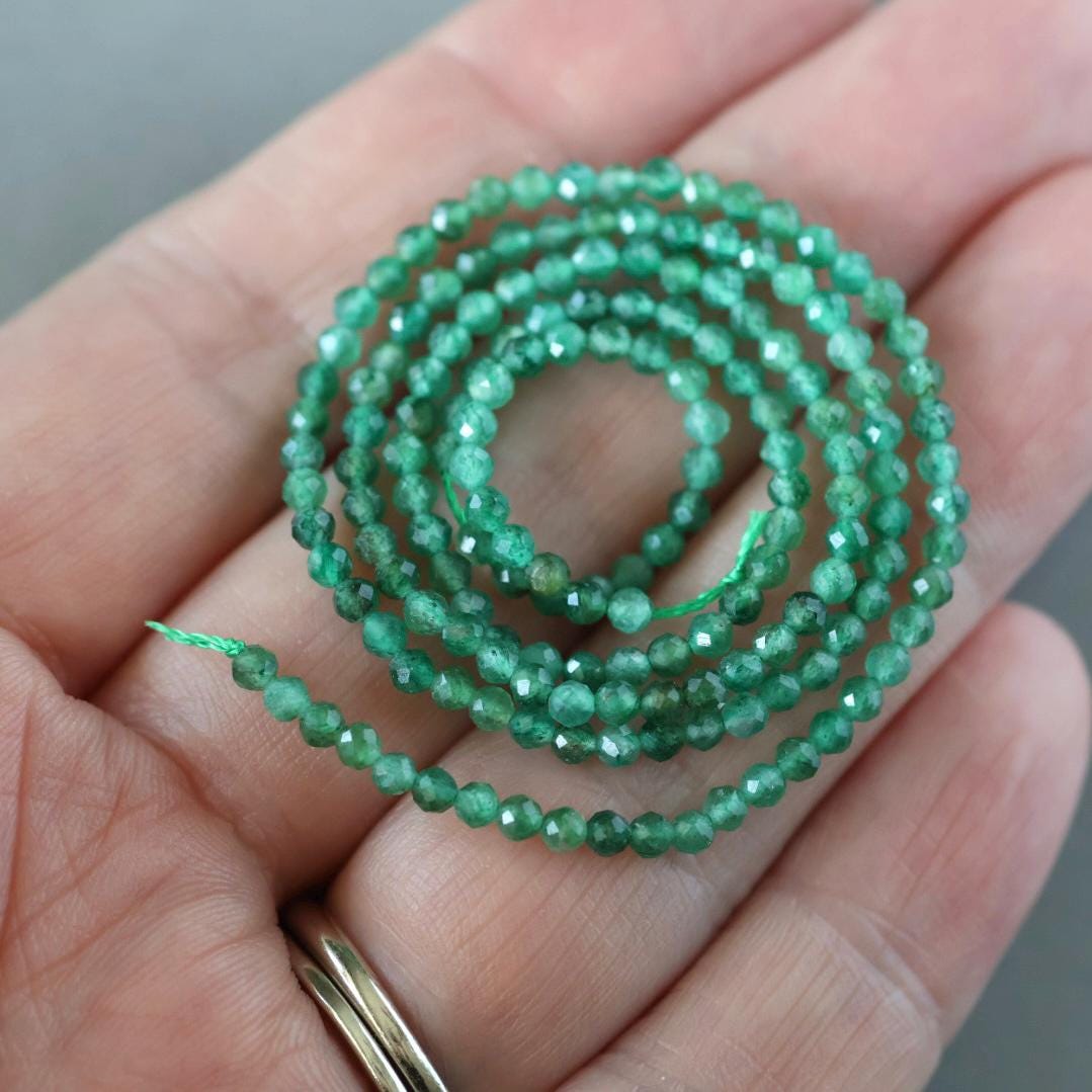 2.5mm Fuchsite Beads – Tiny Faceted Round Natural Gemstone 15" Strand
