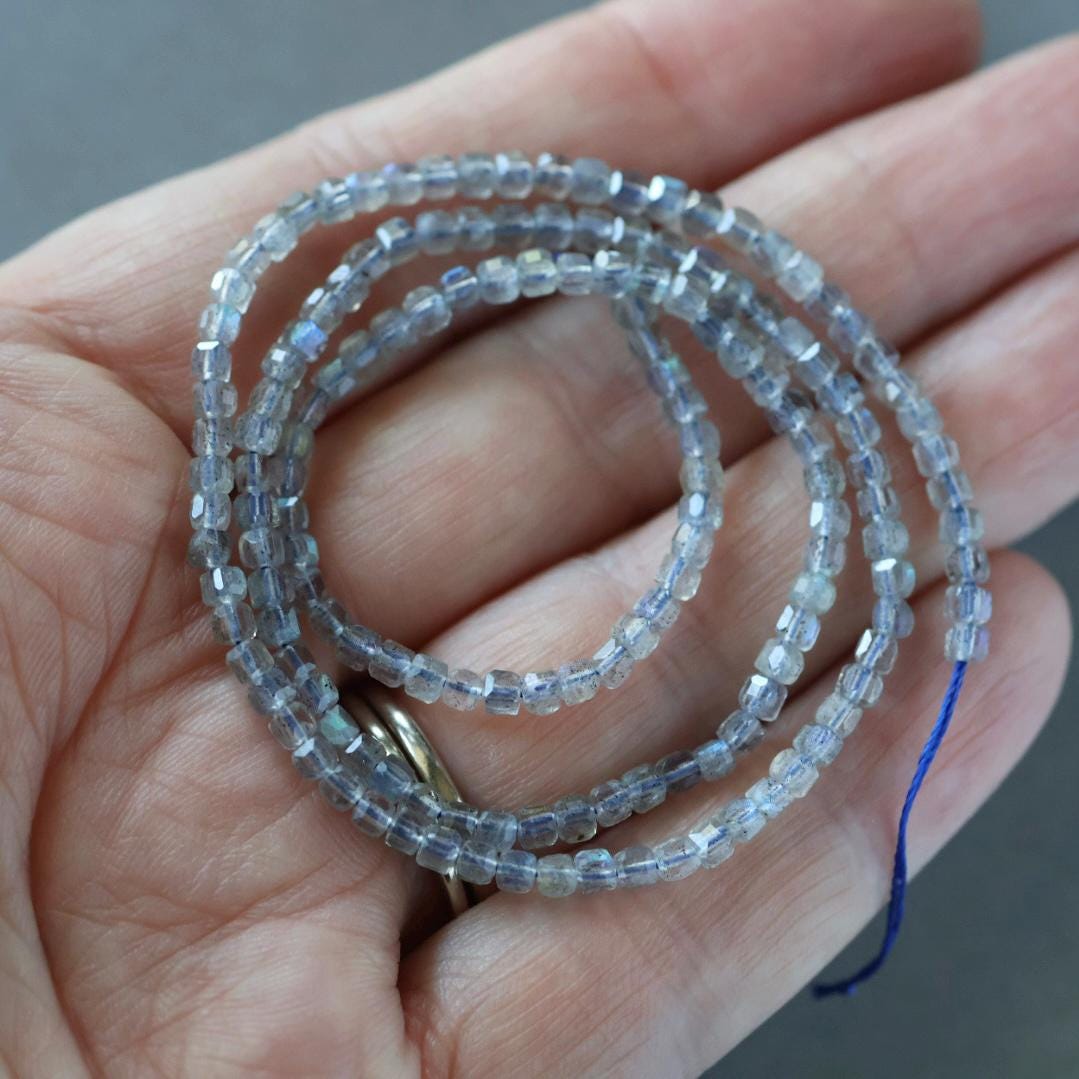 2.5mm Labradorite Beads – Tiny Faceted Cube Natural Gemstone 15" Strand