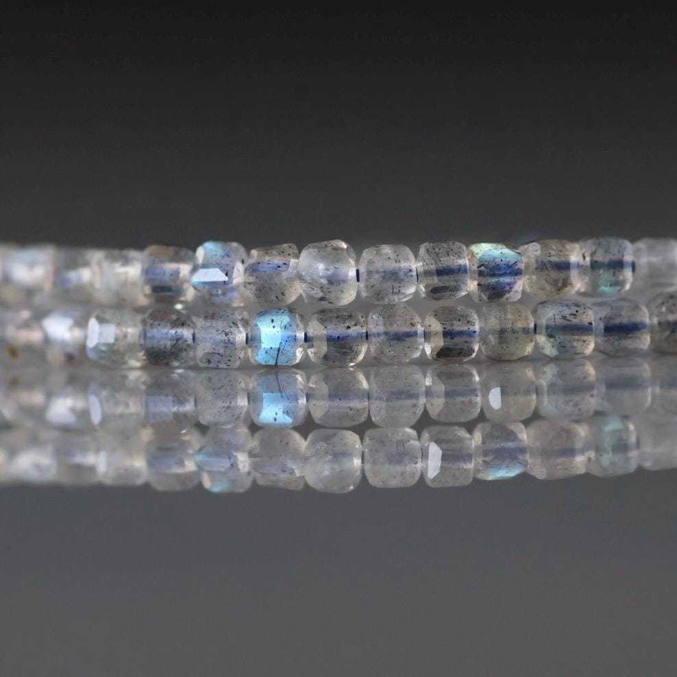 2.5mm Labradorite Beads – Tiny Faceted Cube Natural Gemstone 15" Strand