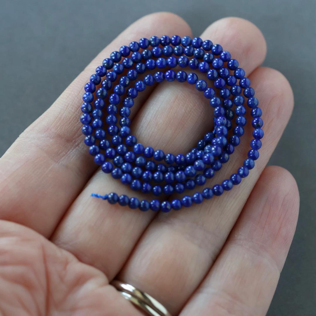 2.5mm Lapis Lazuli Beads – Tiny Smooth Round Natural Gemstone 15" Strand