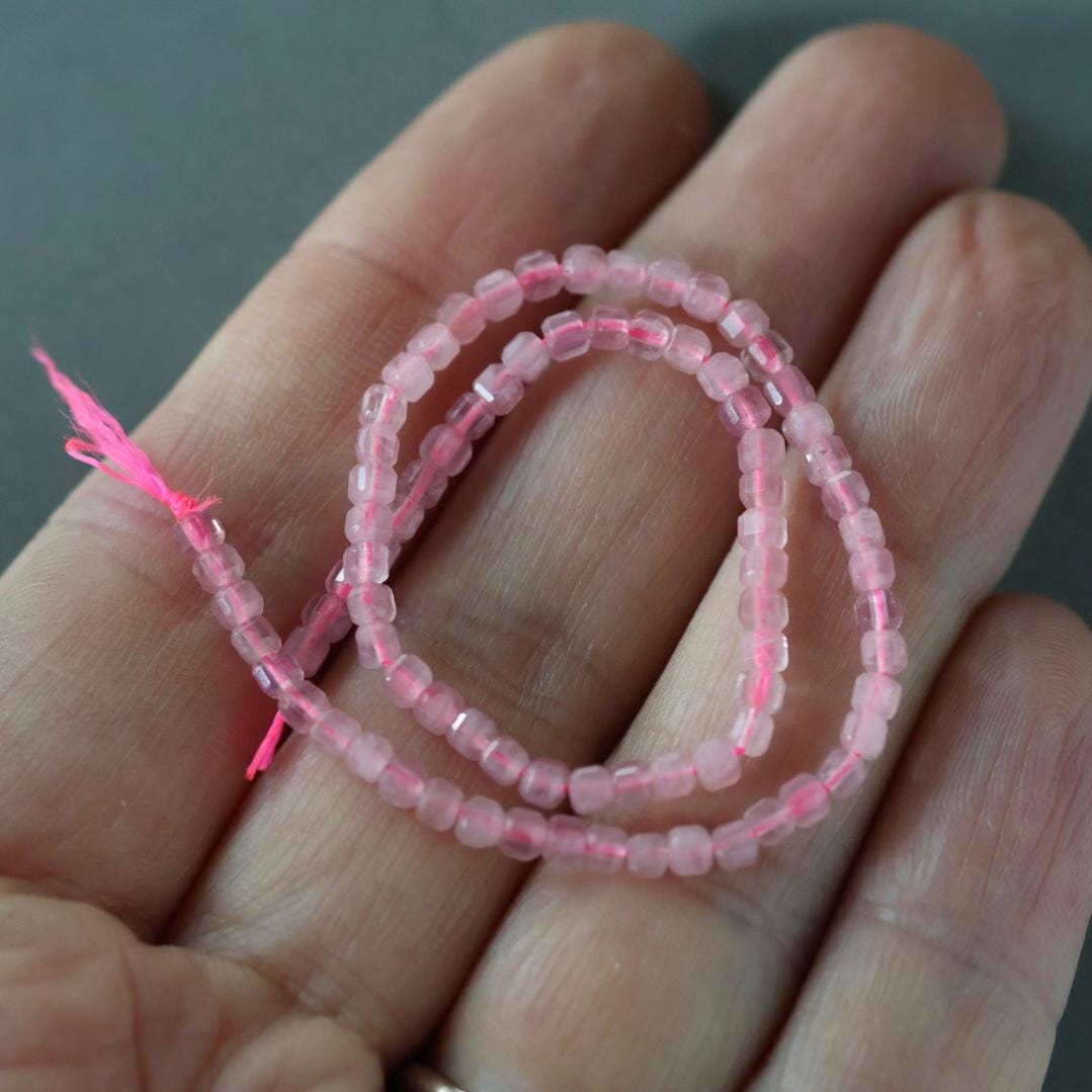 2.5mm Madagascar Rose Quartz Beads - Tiny Cube Natural Gemstone 7" Strand