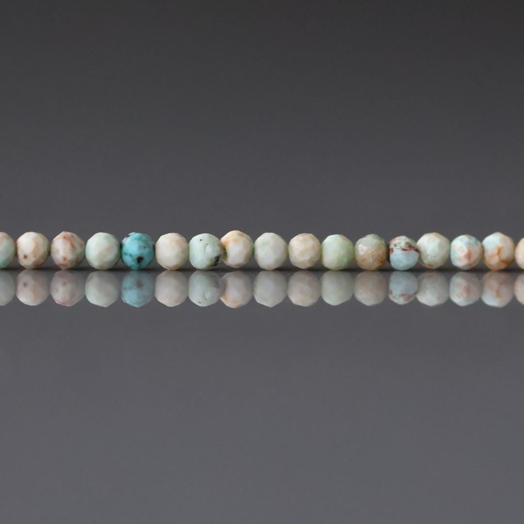 2.5mm Pale Peruvian Turquoise Beads – Tiny Faceted Round Natural Gemstone 15" Strand