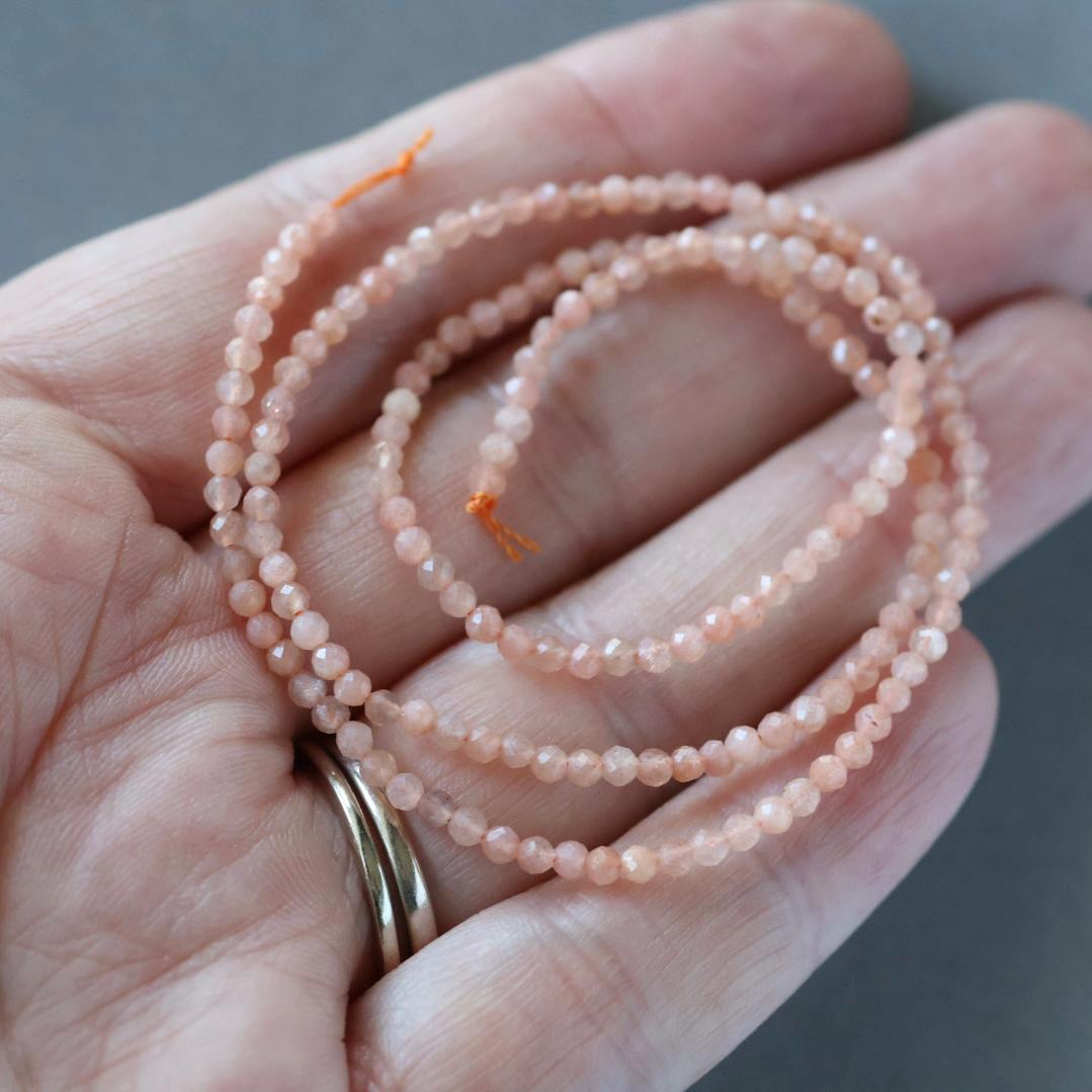 2.5mm Peach Moonstone Beads - Tiny Faceted Round Natural Gemstone 15" Strand