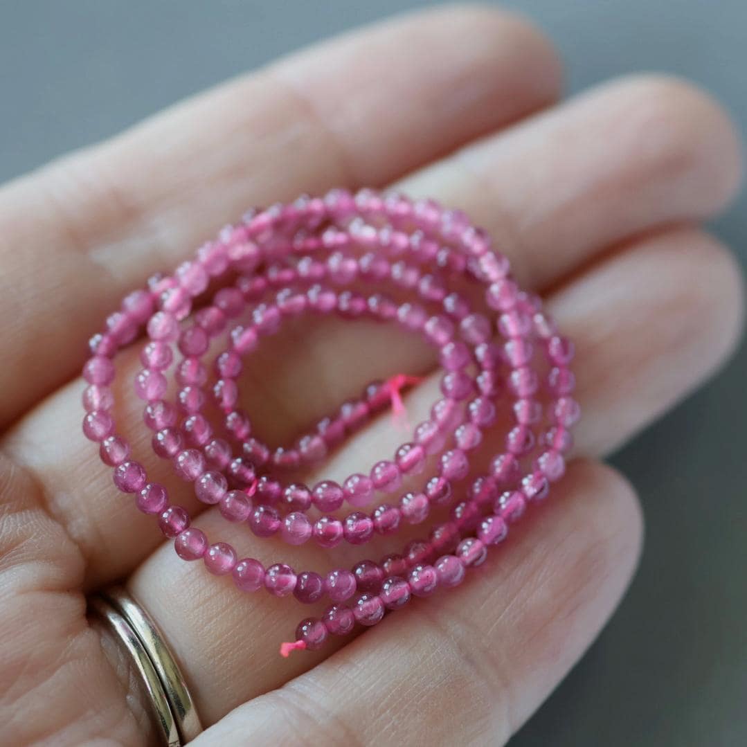 2.5mm Pink Tourmaline Beads – Tiny Smooth Round Natural Gemstone 15" Strand