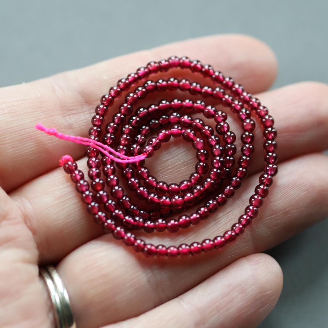 2.5mm Pyrope Garnet Beads – Tiny Smooth Round Natural Gemstone 15" Strand
