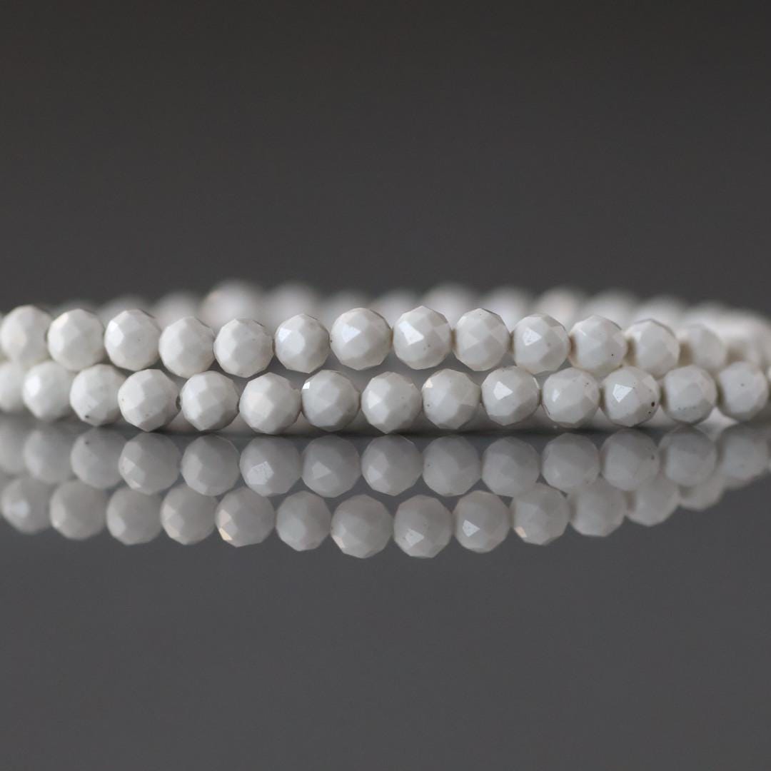 2.5mm Riverstone White Fossil Jasper Beads - Tiny Faceted Round Natural Gemstone 15" Strand