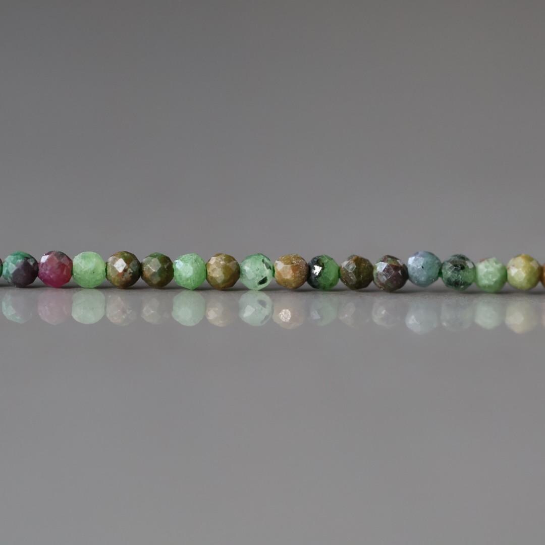2.5mm Ruby in Fuchsite Beads – Tiny Faceted Round Natural Gemstone 15" Strand