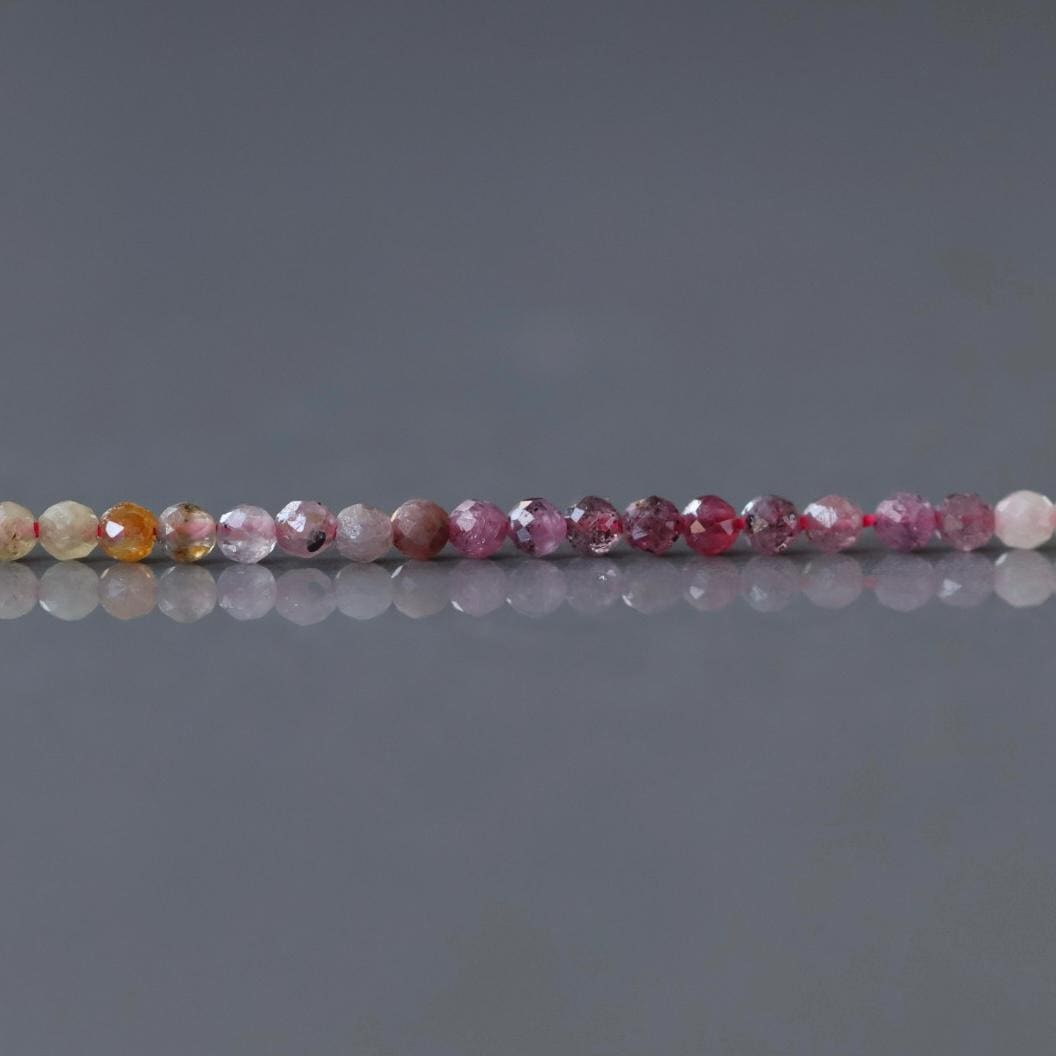 2.5mm Ruby Yellow Sapphire Beads – Tiny Faceted Round Natural Gemstone 15" Strand