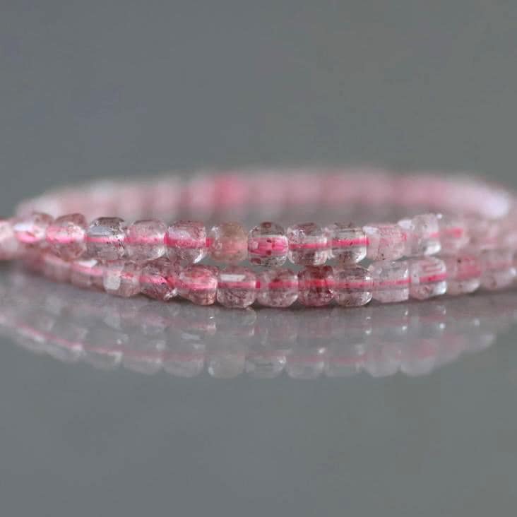 2.5mm Strawberry Quartz Cube Beads – Tiny Faceted Cube Natural Gemstone 15" Strand