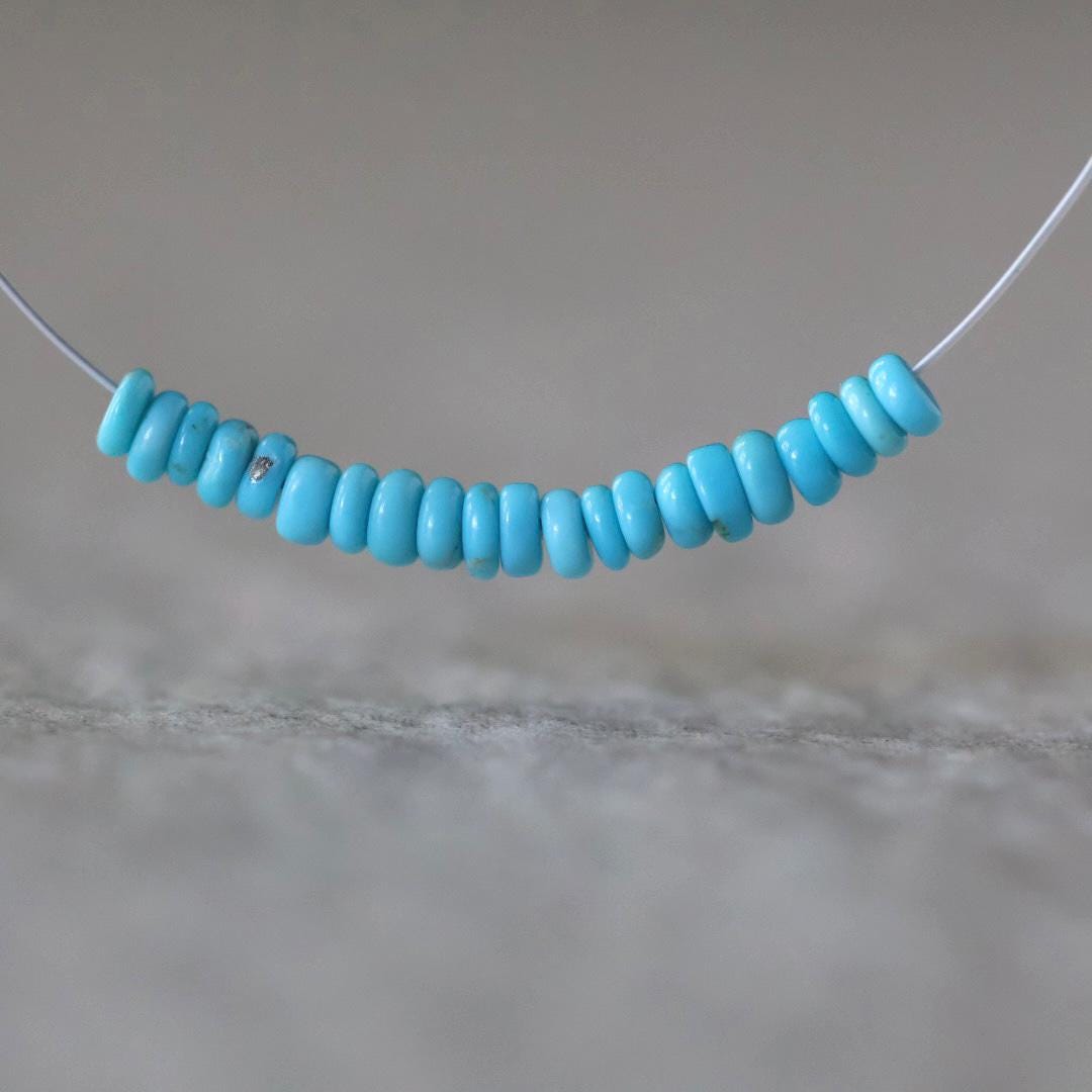 2.5mm Tiny Natural Sleeping Beauty Turquoise Rondelle Beads Smooth 1” Gemstone Beads DIY Jewelry Making December Birthstone