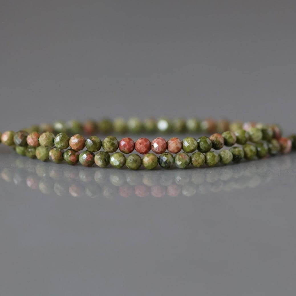 2.5mm Unakite Beads – Tiny Faceted Round Natural Gemstone 15" Strand