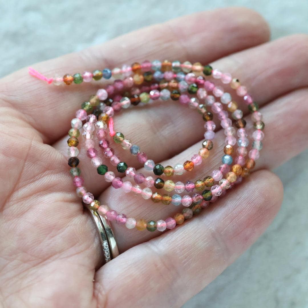 2.5mm Watermelon Tourmaline Beads – Tiny Faceted Round Natural Gemstone 15" Strand