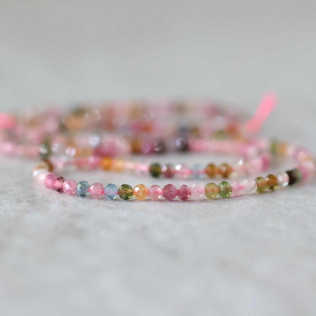 2.5mm Watermelon Tourmaline Beads – Tiny Faceted Round Natural Gemstone 15" Strand