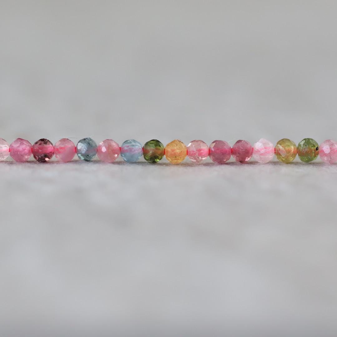 2.5mm Watermelon Tourmaline Beads – Tiny Faceted Round Natural Gemstone 15" Strand
