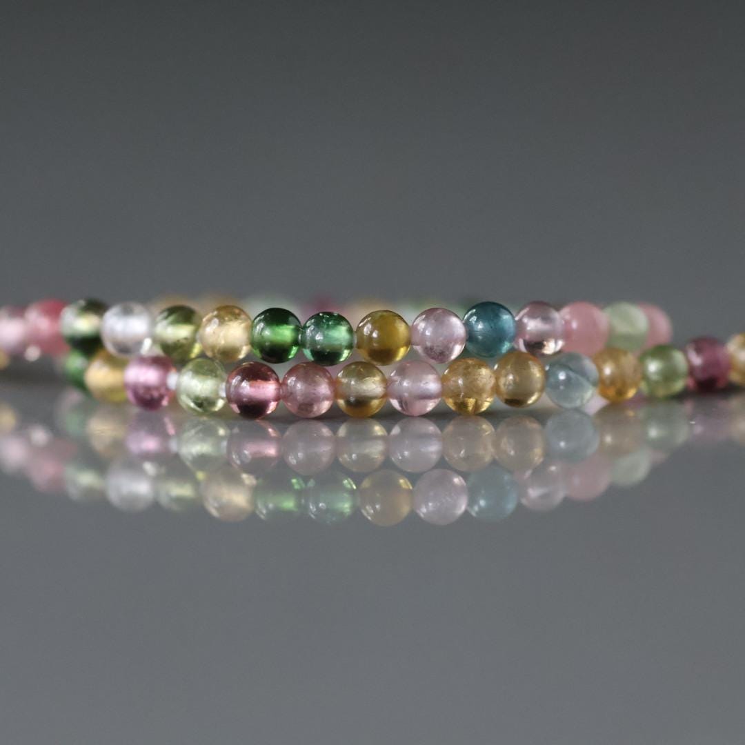 2.5mm Watermelon Tourmaline Beads - Tiny Smooth Round Natural Gemstone 7" Strand