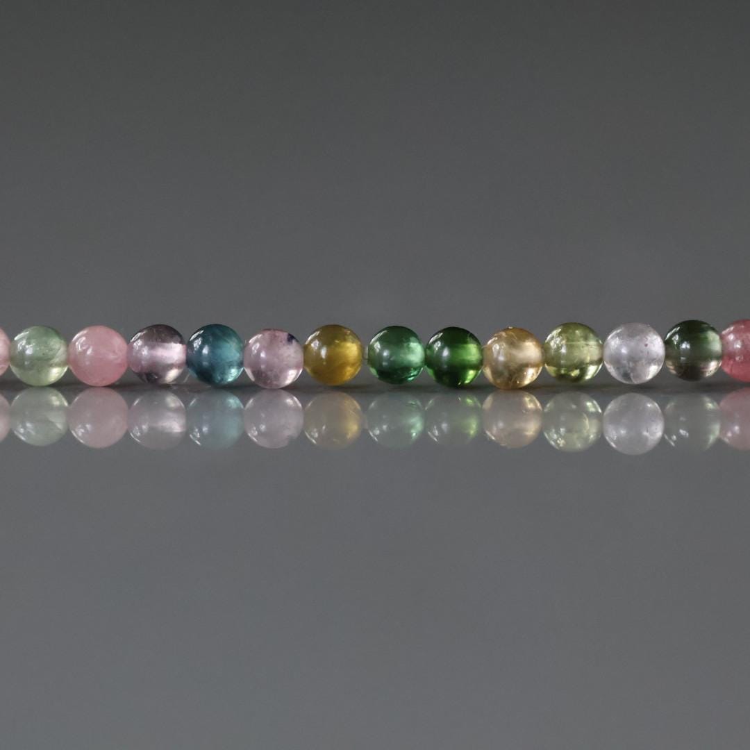 2.5mm Watermelon Tourmaline Beads - Tiny Smooth Round Natural Gemstone 7" Strand