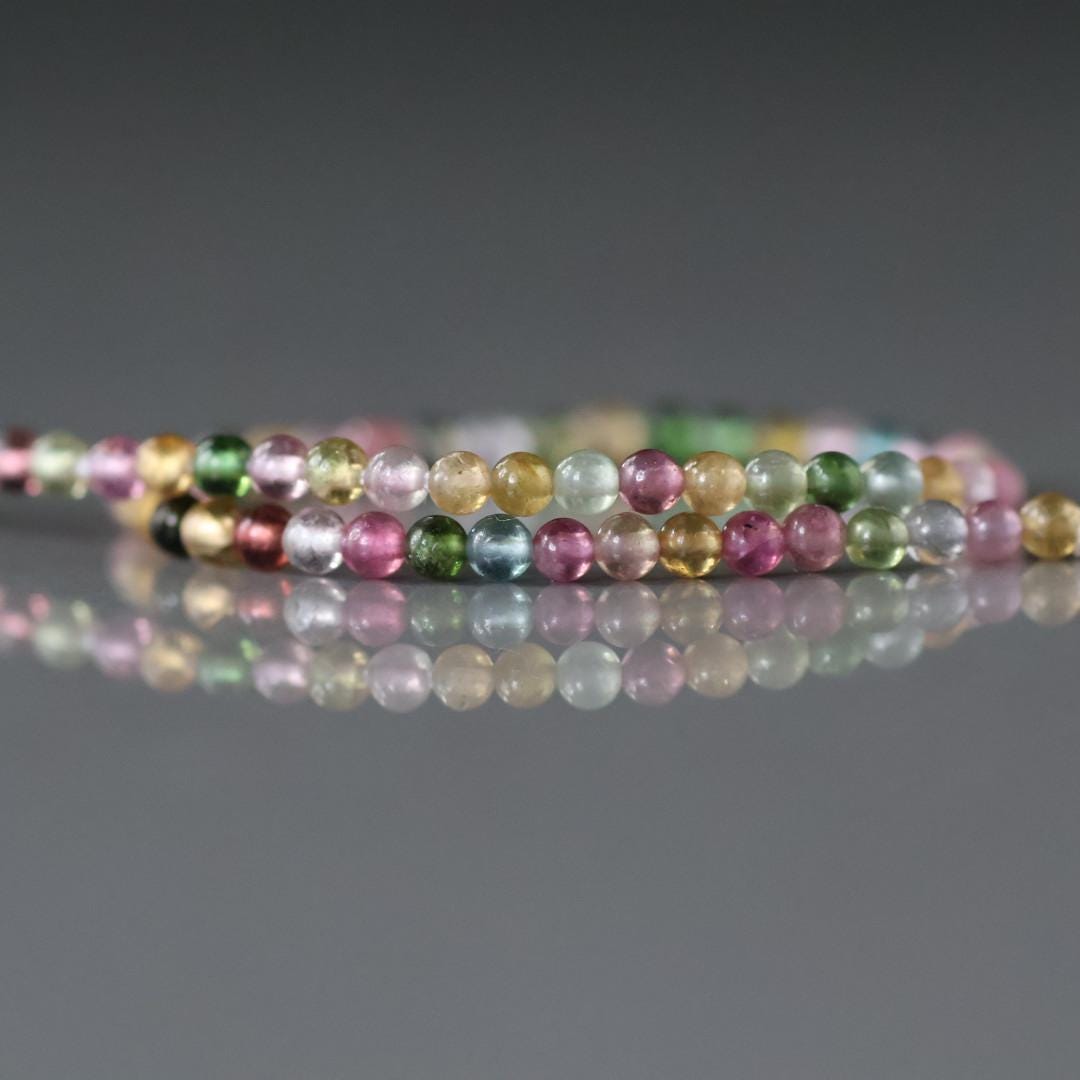 2.5mm Watermelon Tourmaline Beads - Tiny Smooth Round Natural Gemstone 7" Strand