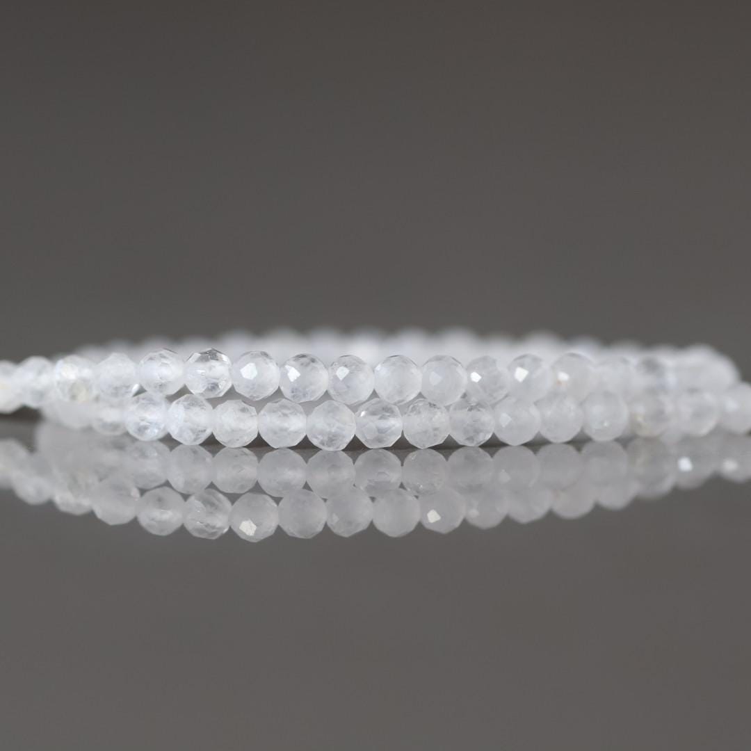2.5mm White Jade Beads - Tiny Faceted Round Natural Gemstone 15" Strand