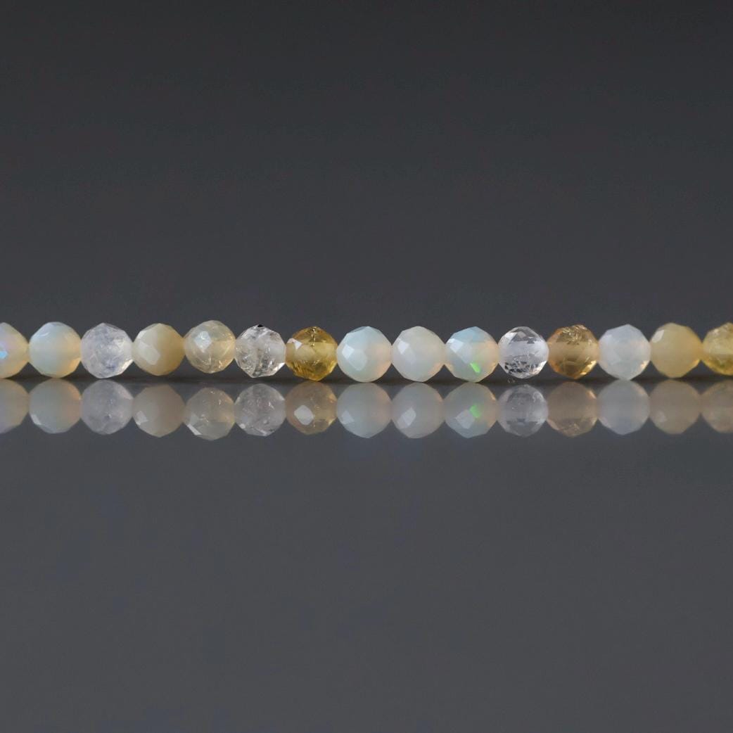 2.5mm Yellow Opal Beads - Tiny Faceted Round Natural Gemstone 15" Strand