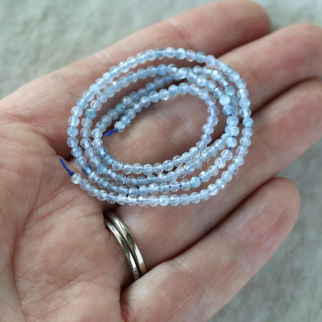 2.6mm AAA Aquamarine Faceted Beads Round 15" Natural Blue Gemstone for DIY Jewelry Making Beading Supplies March Birthstone