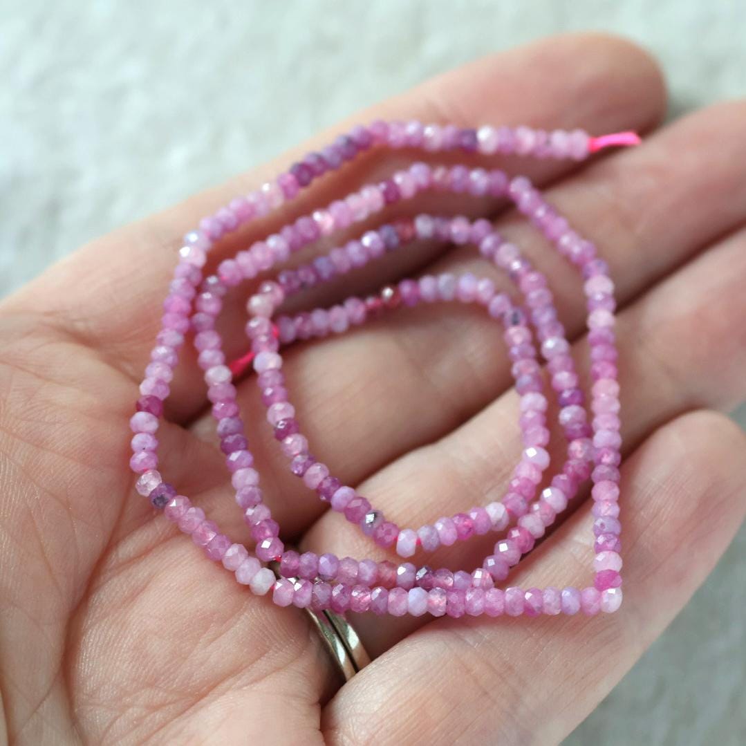 2.7mm AAA Pink Ruby Beads Faceted Rondelle Natural Pink Gemstone for DIY Jewelry Making Supplies July Birthstone