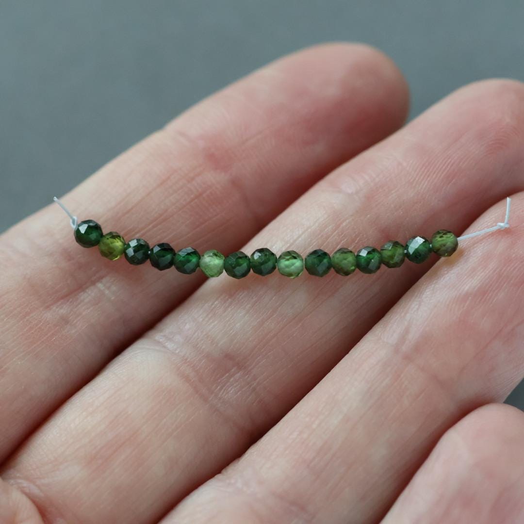 2.5mm AAA Green Tourmaline Micro Faceted Beads 4” Sparkly Gemstone Beads for Jewelry Making Beading Gift Crafter October Birthstone