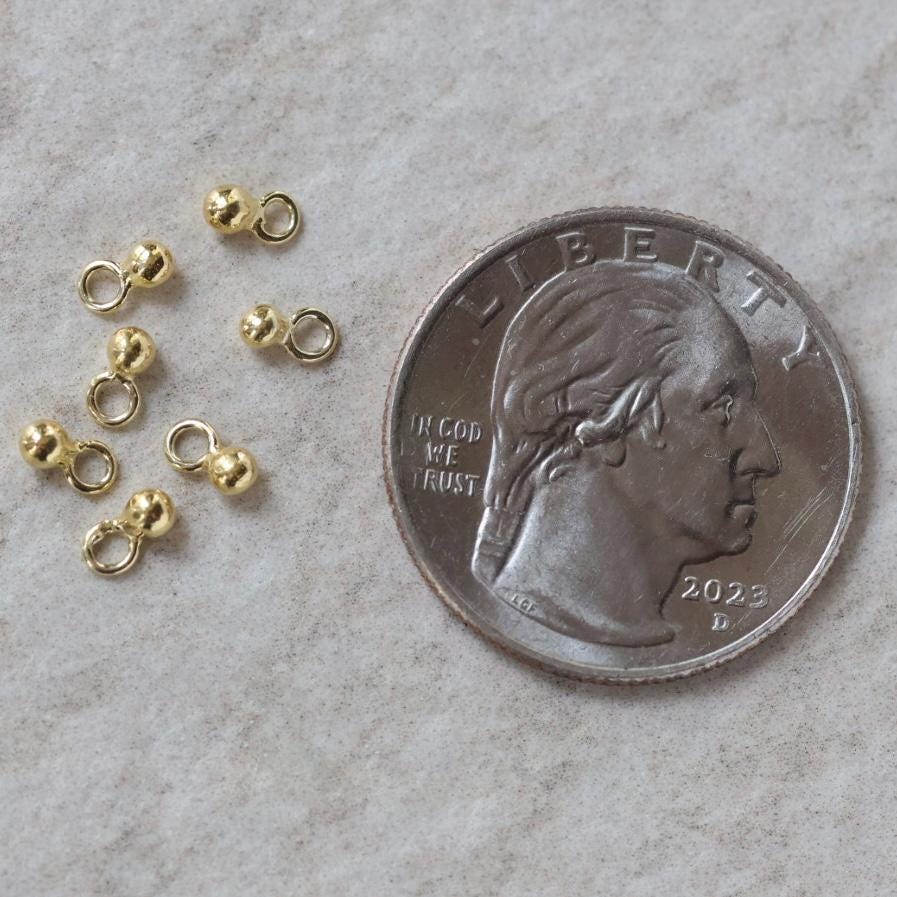 2mm 24k Gold Vermeil Ball Drop Beads 5 Pcs Pendant Charms Spacers Ball with Hoop for DIY Jewelry Making