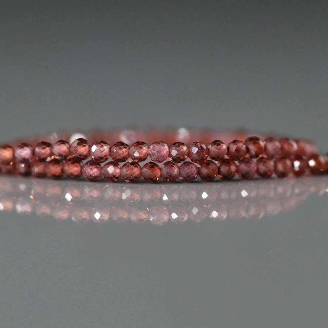2mm Almandine Garnet Beads - Tiny Faceted Round Natural Gemstone 15" Strand