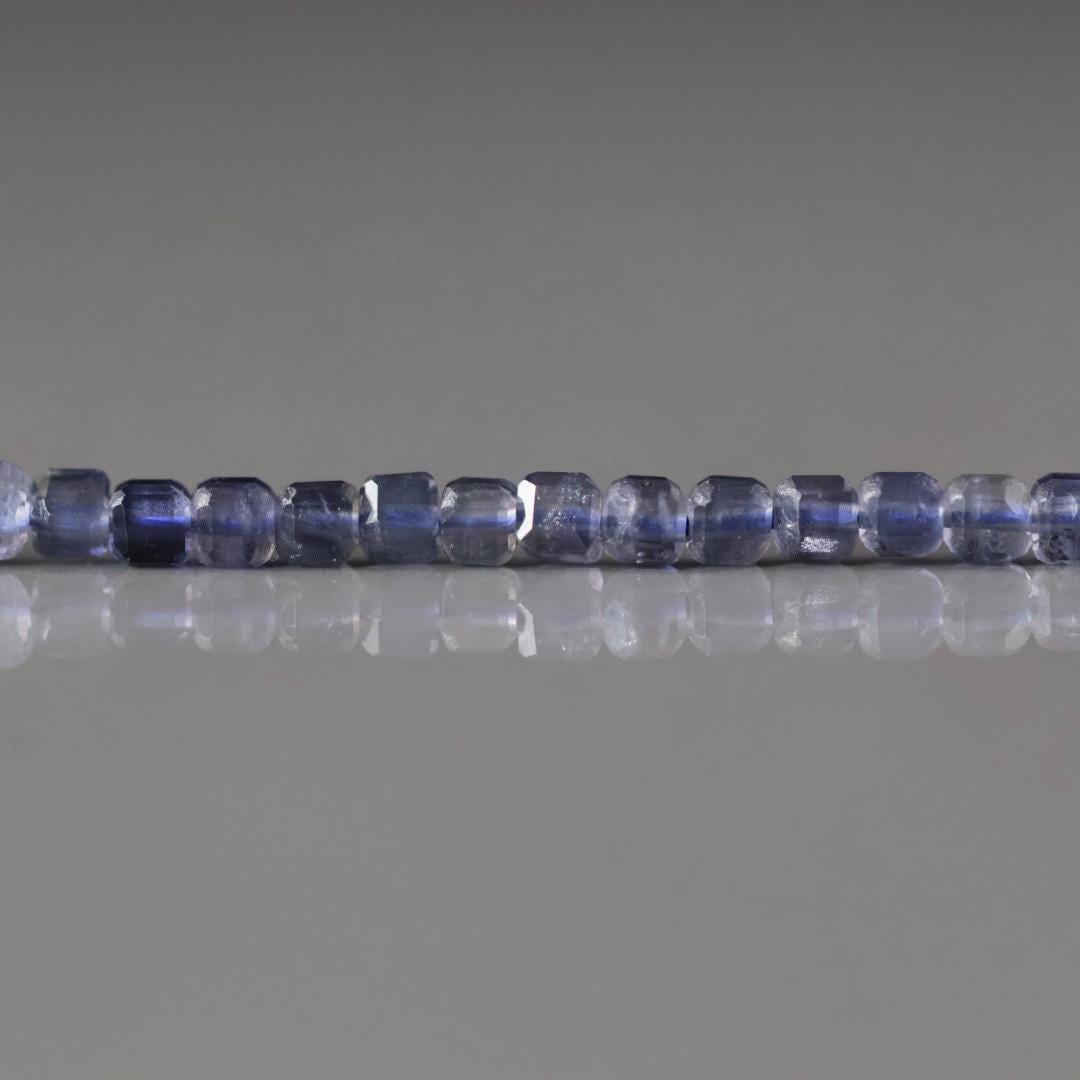 2mm Iolite Beads - Tiny Faceted Cube Natural Gemstone 7" Strand