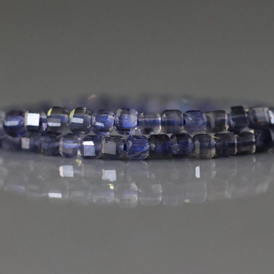 2mm Iolite Beads - Tiny Faceted Cube Natural Gemstone 7" Strand