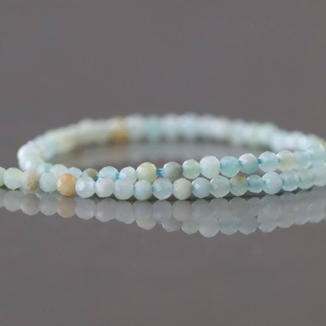 2mm Amazonite Beads – Tiny Faceted Round Natural Gemstone 15" Strand