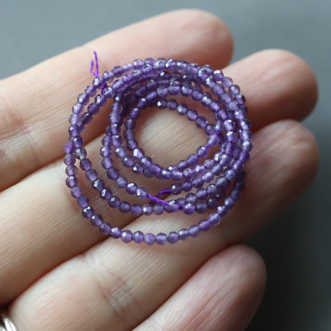 2mm Amethyst Beads – Tiny Faceted Round Natural Gemstone 15" Strand