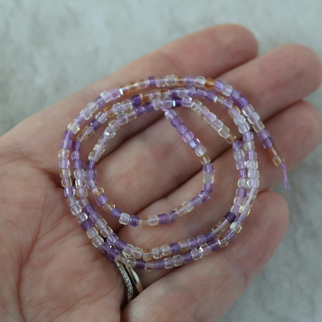 2mm Ametrine Cube Beads Faceted Natural Gemstone for DIY Jewelry Making Beading Amethyst Citrine