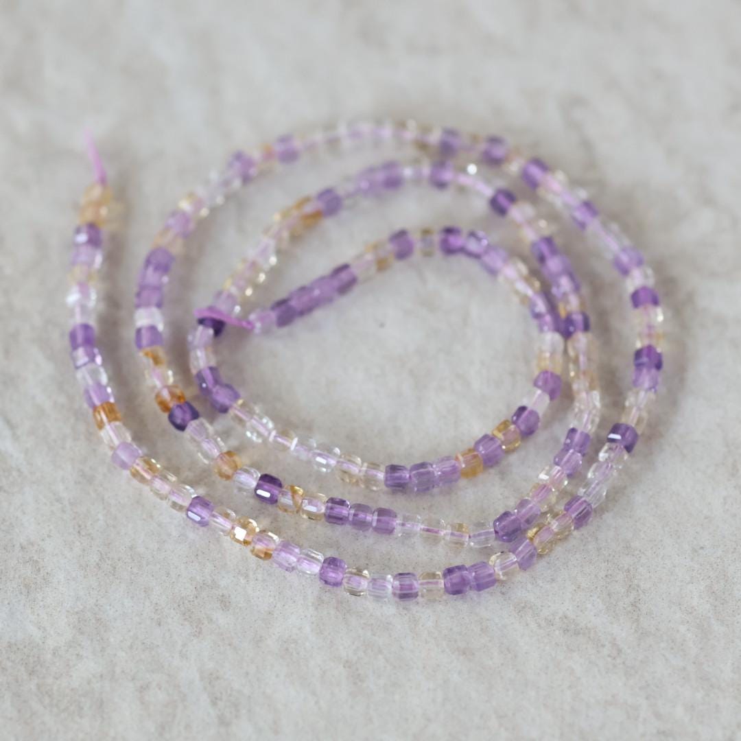 2mm Ametrine Cube Beads Faceted Natural Gemstone for DIY Jewelry Making Beading Amethyst Citrine