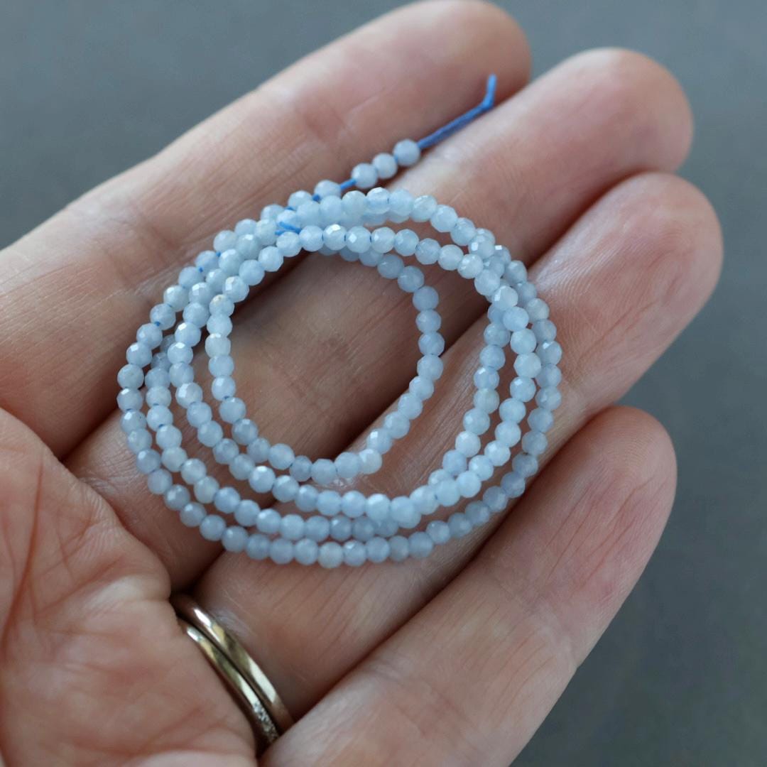 2mm Angelite Beads – Tiny Faceted Round Natural Gemstone 15" Strand