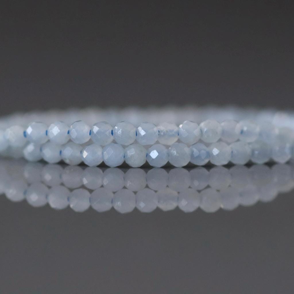 2mm Angelite Beads – Tiny Faceted Round Natural Gemstone 15" Strand