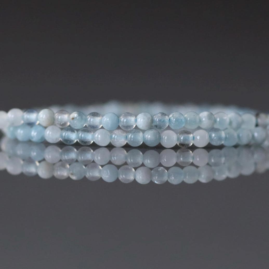 2mm Aquamarine Beads – Tiny Smooth Round Natural Gemstone 15" Strand