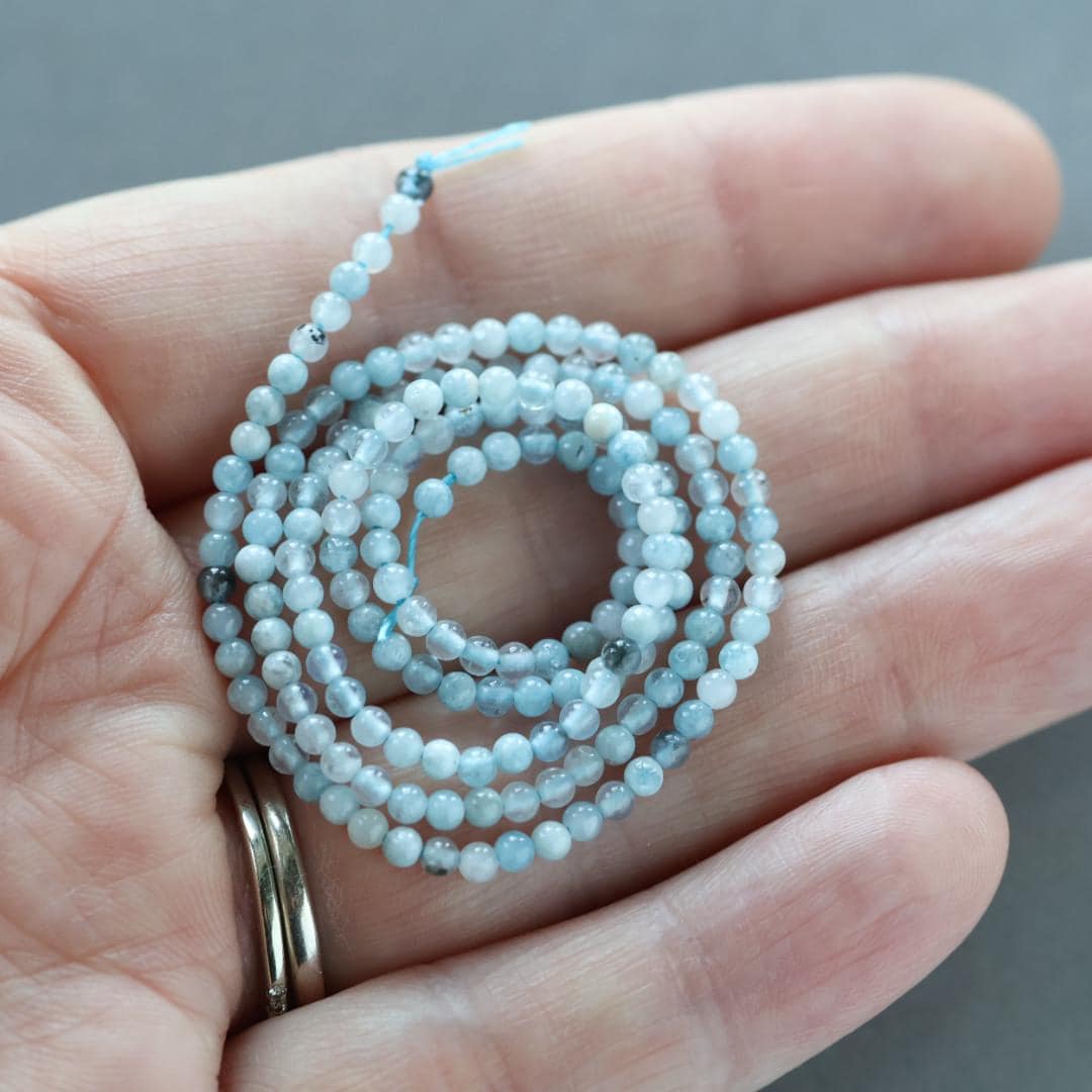 2mm Aquamarine Beads – Tiny Smooth Round Natural Gemstone 15" Strand