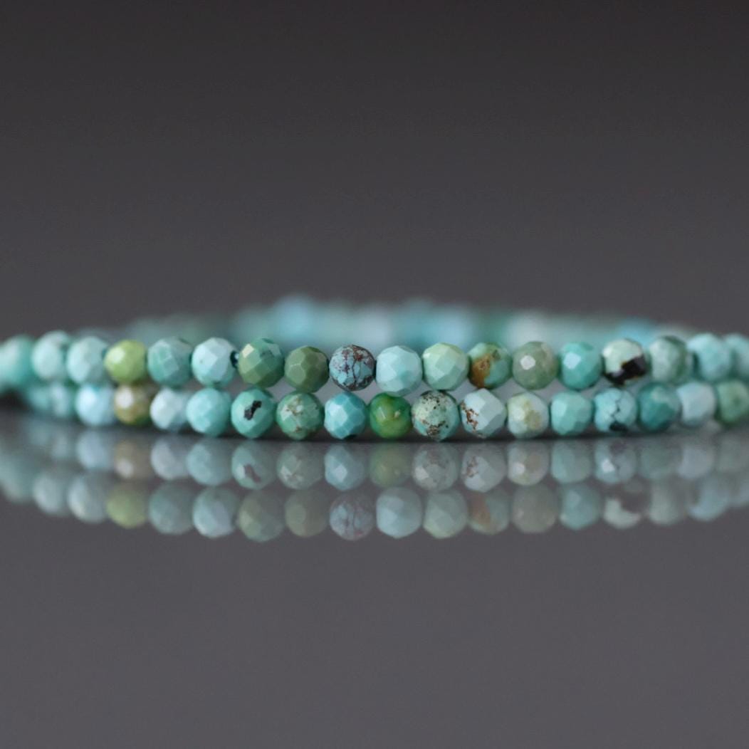 2mm Arizona Turquoise Beads – Tiny Faceted Round Natural Gemstone 15" Strand