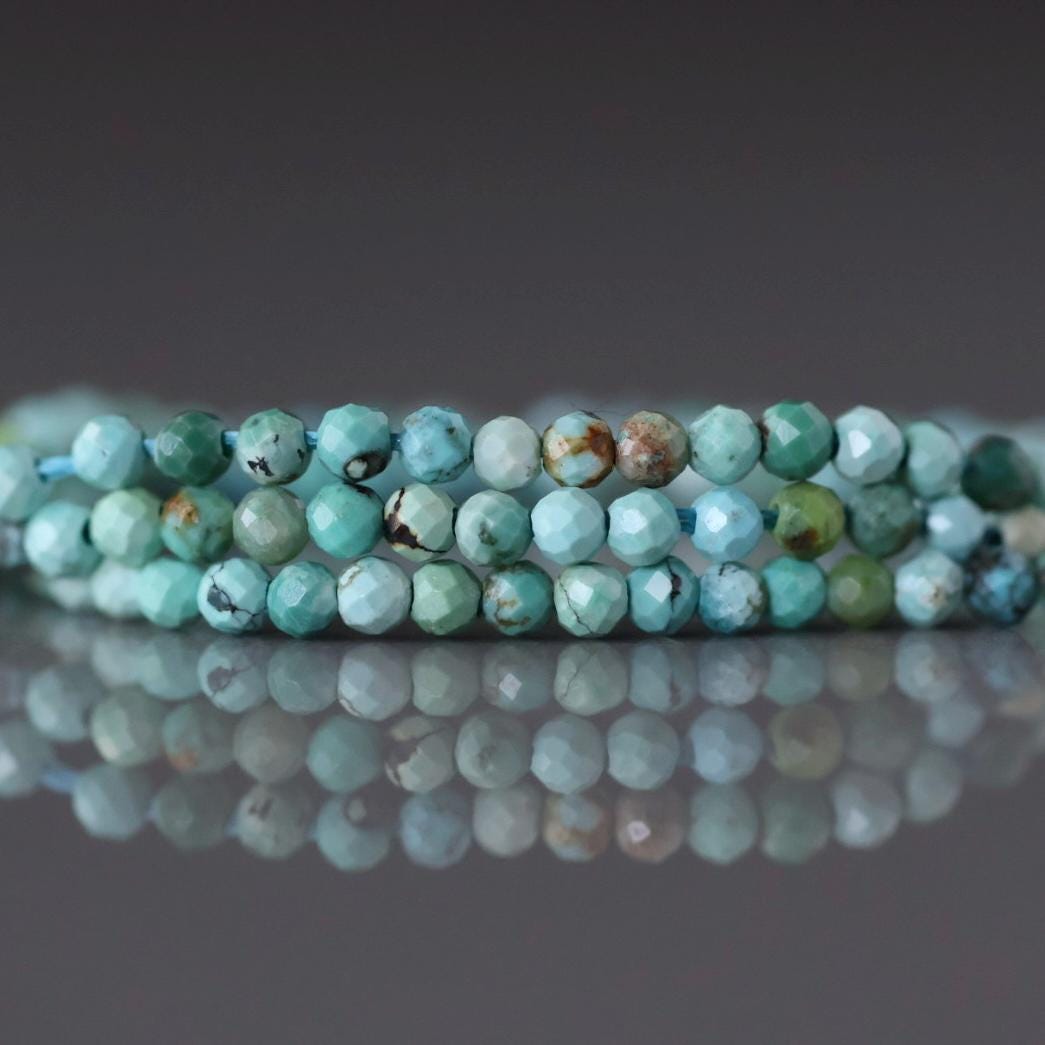 2mm Arizona Turquoise Beads – Tiny Faceted Round Natural Gemstone 15" Strand