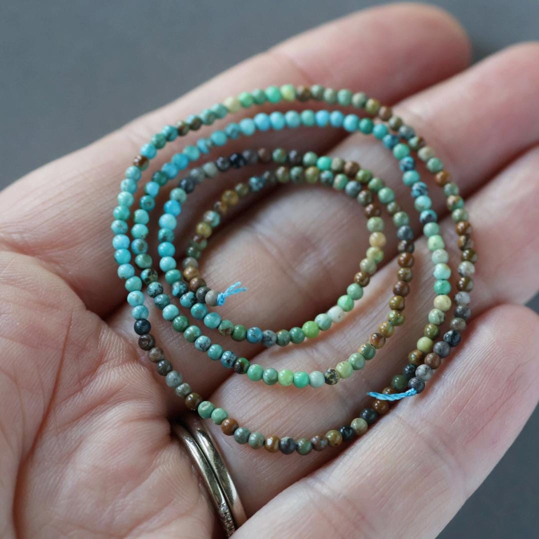 2mm Arizona Turquoise Beads - Tiny Smooth Round Natural Gemstone 15" Strand