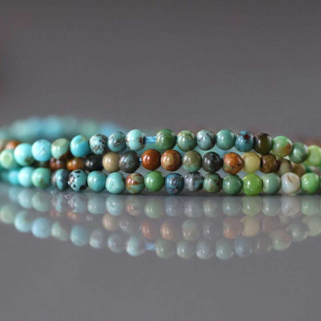 2mm Arizona Turquoise Beads - Tiny Smooth Round Natural Gemstone 15" Strand