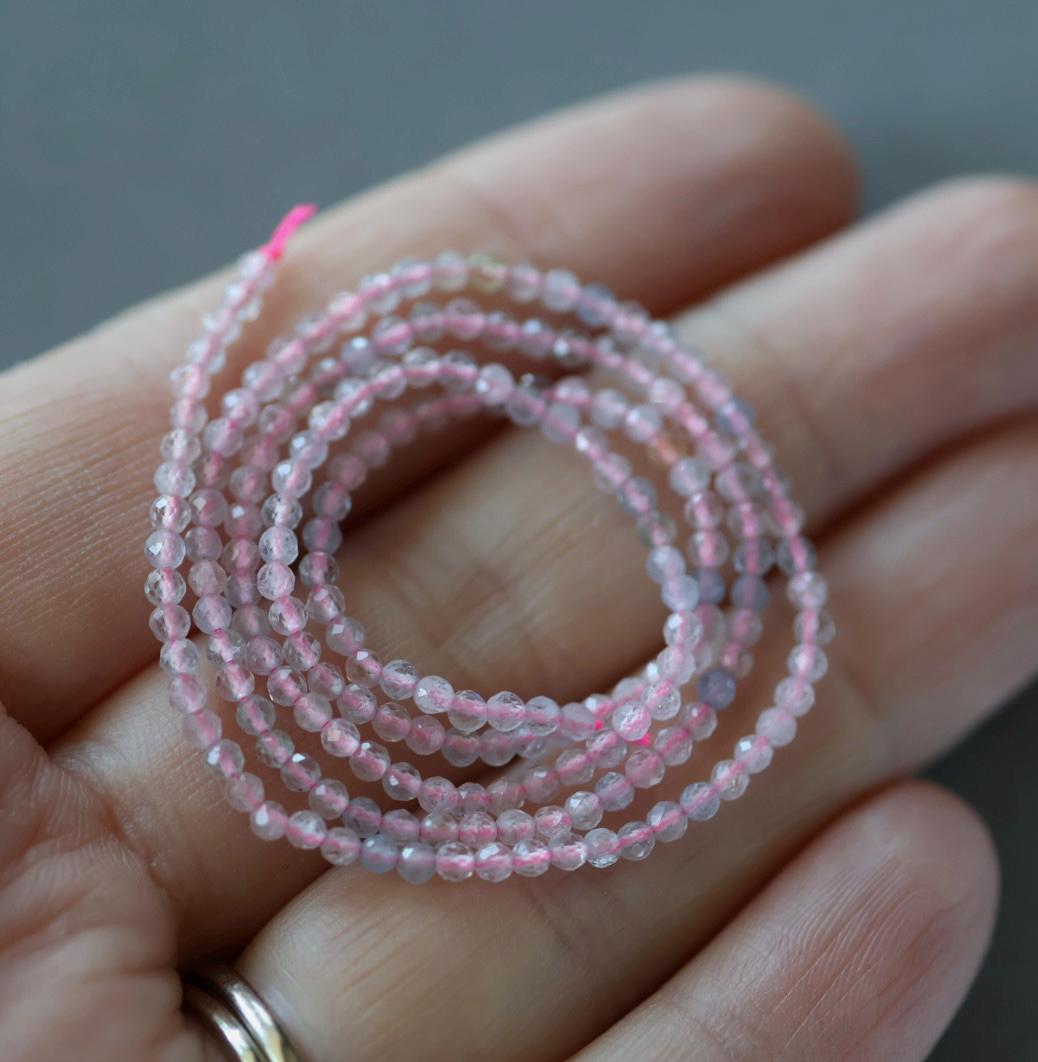 2mm Beryl Beads – Tiny Faceted Round Natural Gemstone 15" Strand
