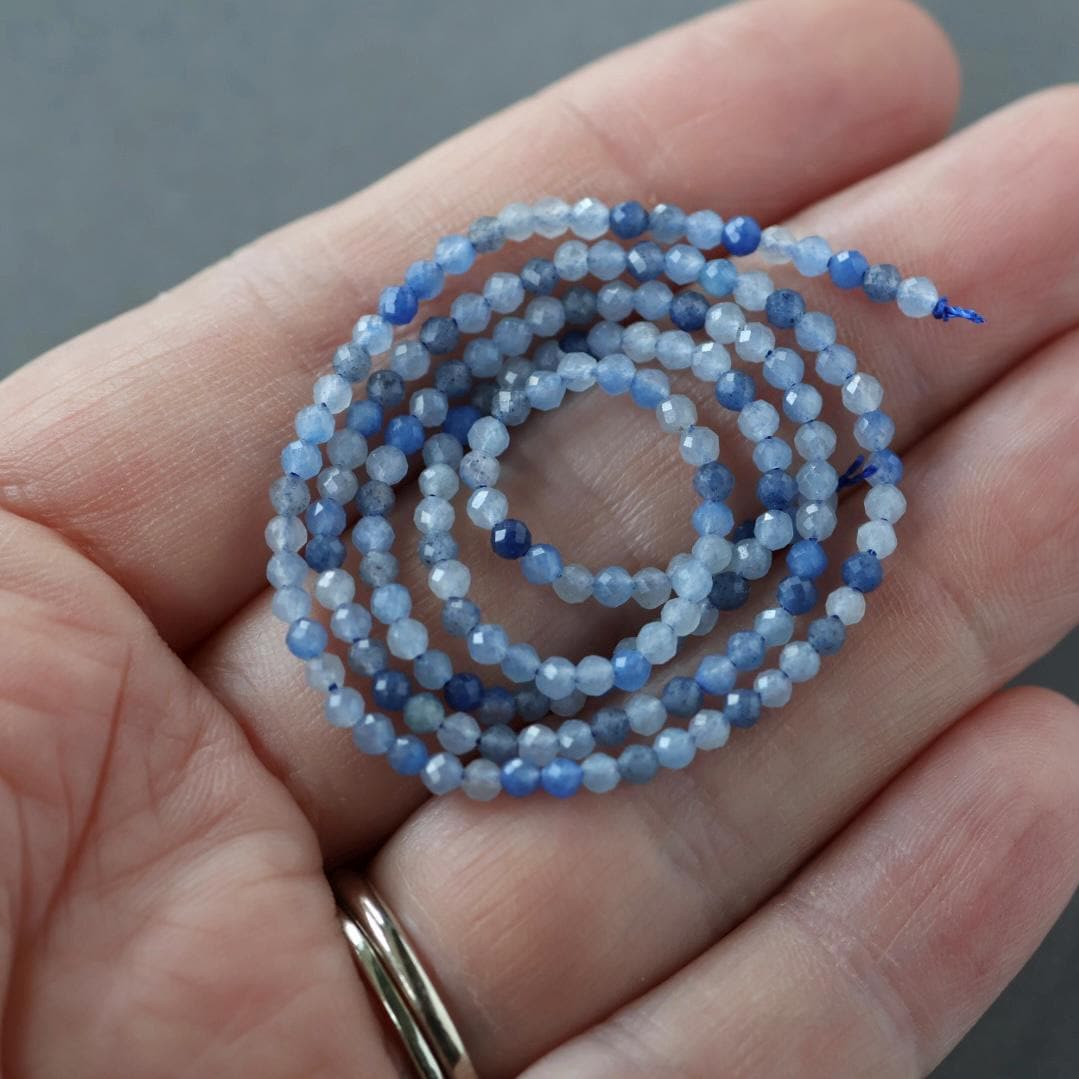 2mm Blue Aventurine Beads – Tiny Faceted Round Natural Gemstone 15" Strand