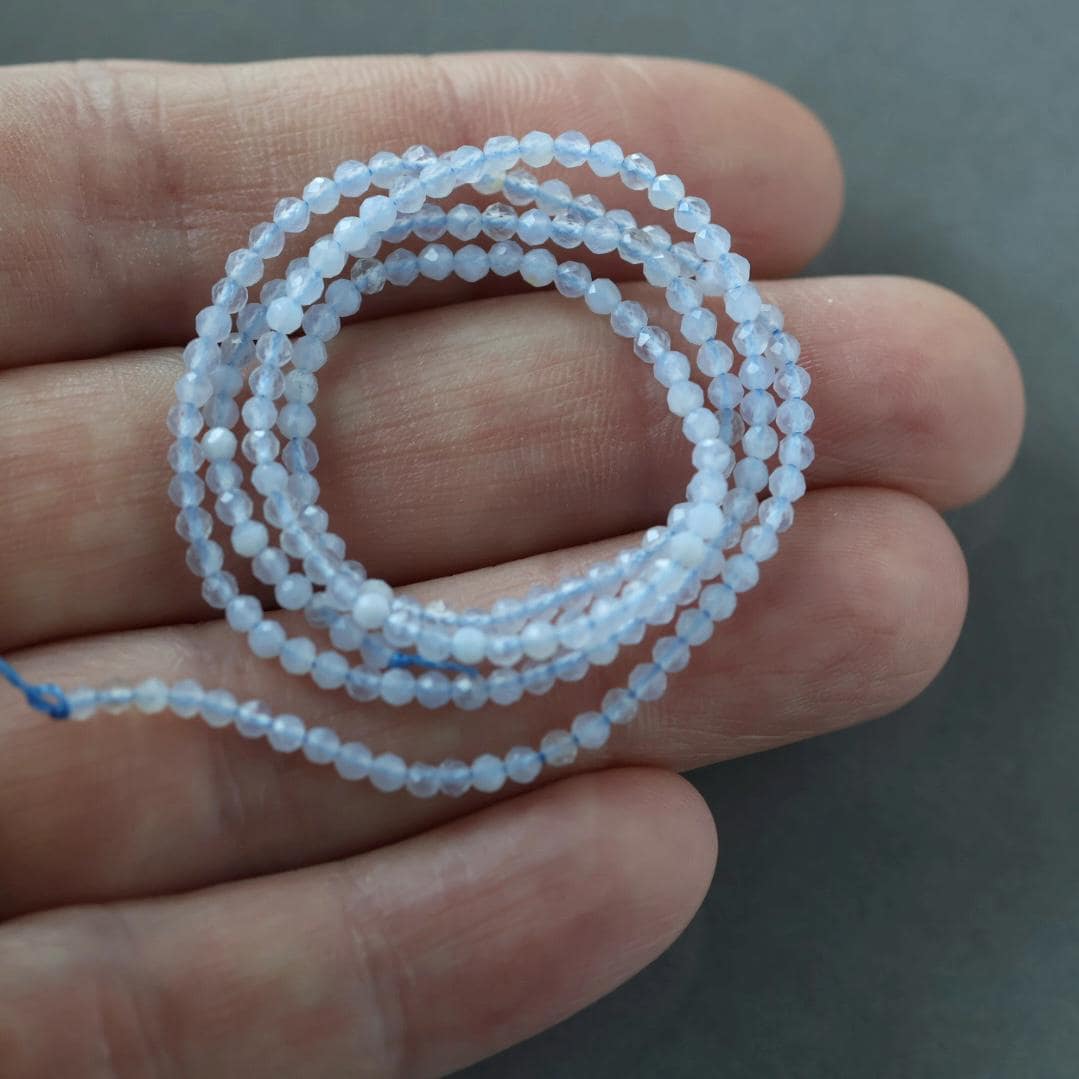 2mm Blue Lace Agate Beads – Tiny Faceted Round Natural Gemstone 15" Strand