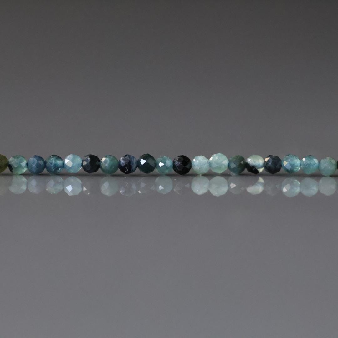2mm Blue Tourmaline Beads – Tiny Faceted Round Natural Gemstone 15" Strand