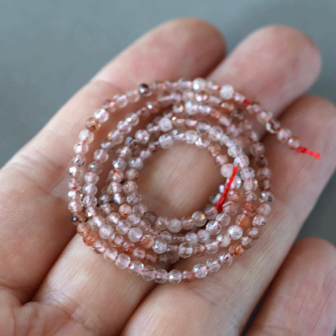 2mm Brown Rutilated Quartz Beads – Tiny Faceted Round Natural Gemstone 15" Strand